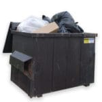 black dumpster filled with trash