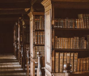 library shelves filled with law books